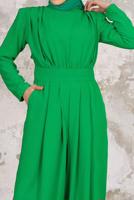 Tesettür giyim YEŞİL PİLİSE DETAYLI CEKETLİ TULUMLU TAKIM T 44006