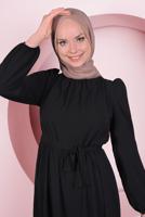 Vêtements hijab NOIR ROBE À VOLANTS ET CEINTURE T 50003