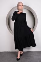 Vêtements hijab NOIR ROBE À VOLANTS ET CEINTURE T 50003