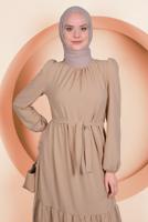 Hijab clothing BEIGE BELTED FRILLED DRESS T 50003