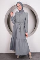 Vêtements hijab GRIS ROBE À VOLANTS ET CEINTURE T 50003