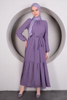 Hijab clothing PURPLE BELTED FRILLED DRESS T 50003