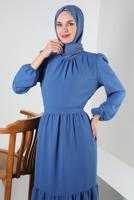 Vêtements hijab BLEU MARINE ROBE À VOLANTS ET CEINTURE T 50003