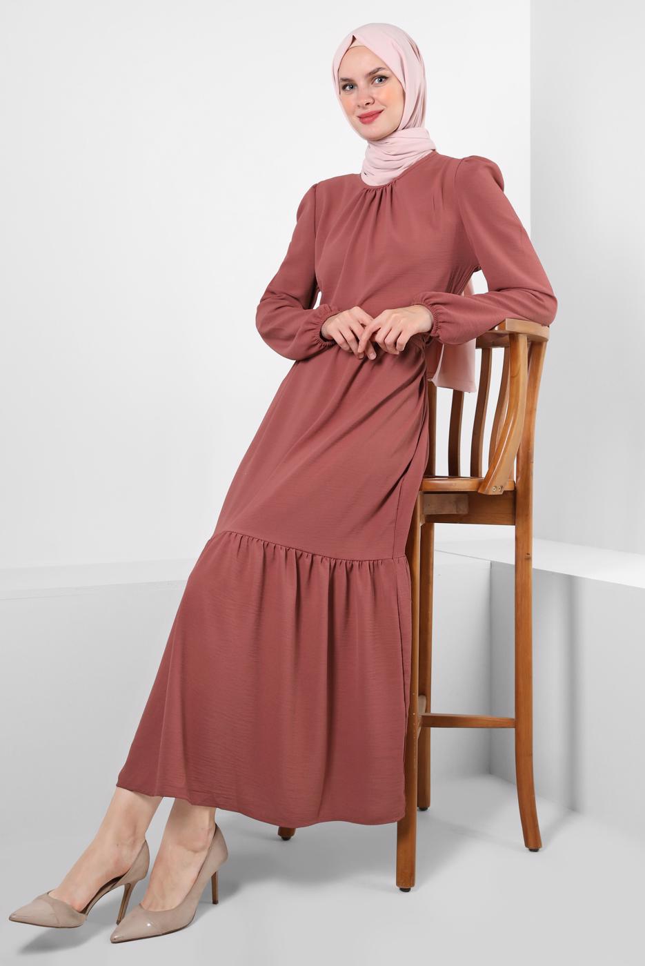 Hijab clothing PINK BELTED FRILLED DRESS T 50003