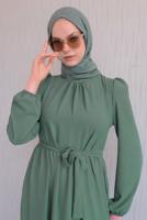 Hijab clothing GREEN BELTED FRILLED DRESS T 50003