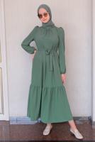 Hijab clothing GREEN BELTED FRILLED DRESS T 50003