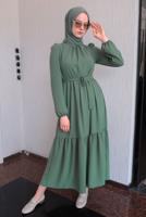 Hijab clothing GREEN BELTED FRILLED DRESS T 50003