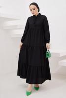 Tesettür giyim SİYAH HAKİM YAKA ROBALI SALAŞ ELBİSE T 524