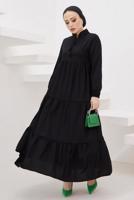 Tesettür giyim SİYAH HAKİM YAKA ROBALI SALAŞ ELBİSE T 524