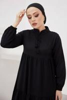 Tesettür giyim SİYAH HAKİM YAKA ROBALI SALAŞ ELBİSE T 524