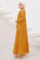 Tesettür giyim SARI HAKİM YAKA ROBALI SALAŞ ELBİSE T 524