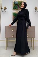 Hijab clothing BLACK PLEATED DRESS WITH JEWELLED COLLAR T 5283	