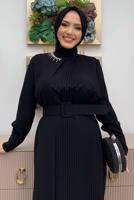 Hijab clothing BLACK PLEATED DRESS WITH JEWELLED COLLAR T 5283	