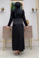 Tesettür giyim SİYAH TAŞ DETAYLI BÜZGÜLÜ ABİYE ELBİSE T 6873