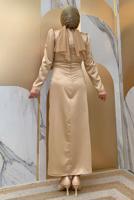 Tesettür giyim VİZON TAŞ DETAYLI BÜZGÜLÜ ABİYE ELBİSE T 6873