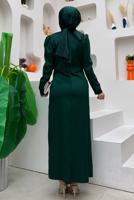 Hijab clothing GREEN SMOCKED EVENING DRESS WITH GEM DETAIL T 6873