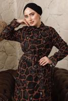 Tesettür giyim MERCAN LEOPAR DESENLİ BAĞLAMA DETAYLI ELBİSE T 7003