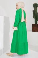 Tesettür giyim YEŞİL GÖMLEK YAKA KUŞAKLI SALAŞ ELBİSE T 724