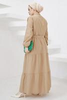 Tesettür giyim KAHVE GÖMLEK YAKA KUŞAKLI SALAŞ ELBİSE T 724