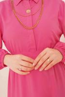 Tesettür giyim FUŞYA GÖMLEK YAKA KUŞAKLI SALAŞ ELBİSE T 724