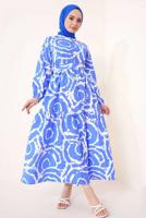 Tesettür giyim LACİVERT DESENLİ KUŞAKLI ELBİSE T 744