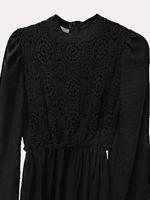 Tesettür giyim SİYAH ETNİK DANTELLİ BALON KOL ELBİSE T 7585