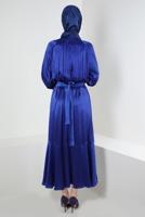 Tesettür giyim LACİVERT BALON KOL VOLANLI KEMERLİ ELBİSE T 78002