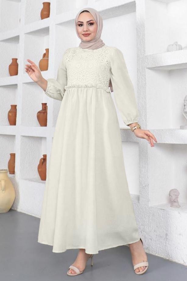 Vêtements hijab  LACED DRESS WITH FRILL DETAIL T 7878 - TRENDTESETTÜR