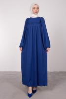 Tesettür giyim LACİVERT GENİŞ KOL FIRFIR DETAYLI ELBİSE T 7885
