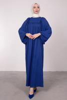 Tesettür giyim LACİVERT GENİŞ KOL FIRFIR DETAYLI ELBİSE T 7885