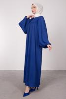 Tesettür giyim LACİVERT GENİŞ KOL FIRFIR DETAYLI ELBİSE T 7885