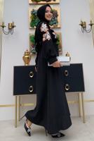 Tesettür giyim SİYAH PUL PAYET İŞLEMELİ BALON KOL ELBİSE T 8063