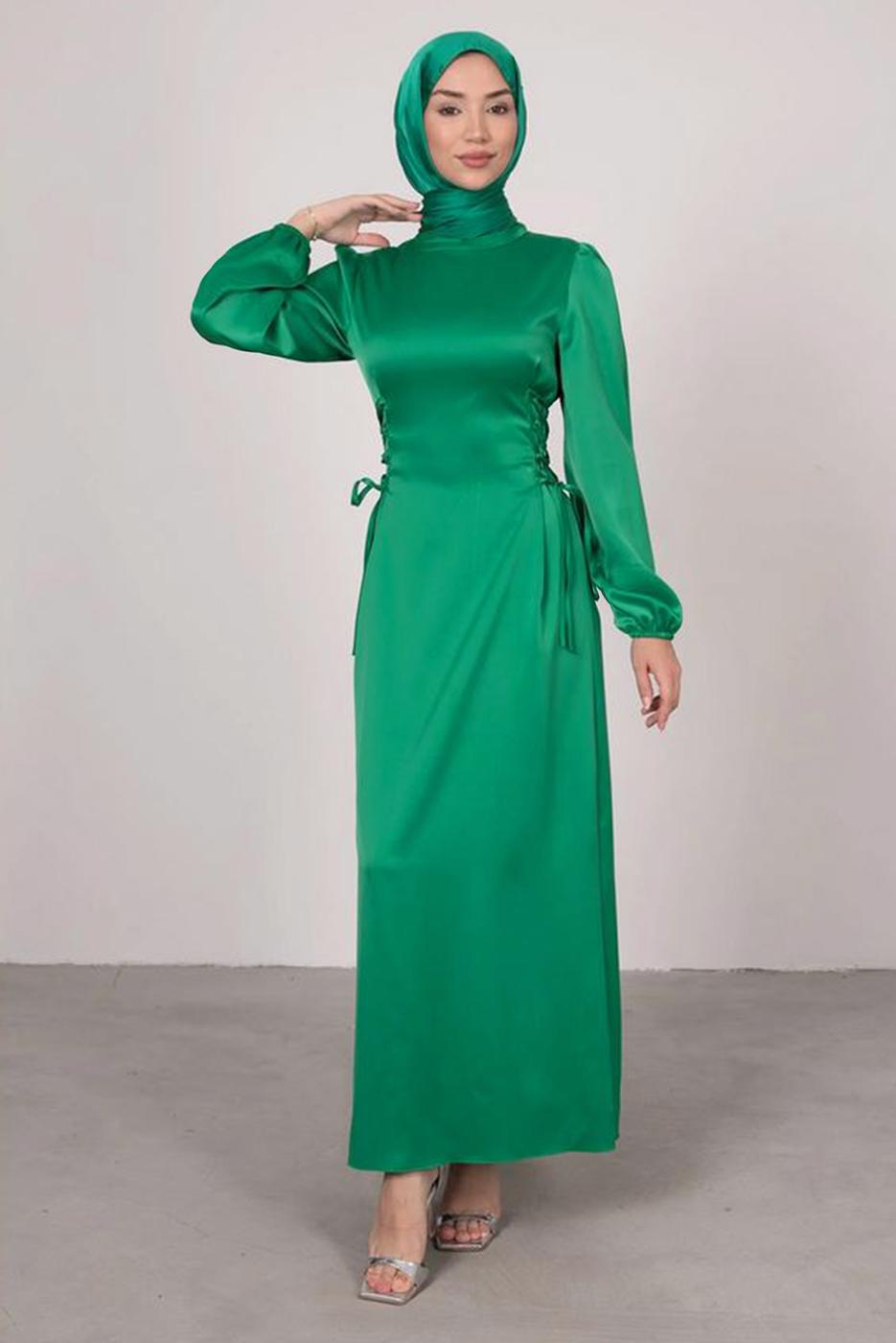 Vêtements hijab VERT ROBE EN SATIN T 8495