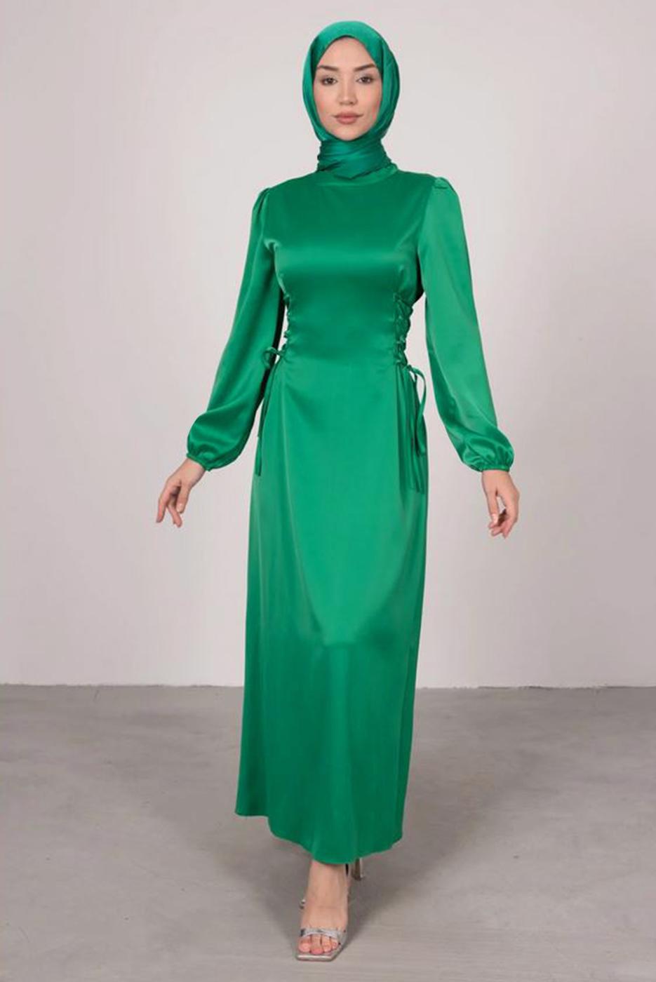 Vêtements hijab VERT ROBE EN SATIN T 8495
