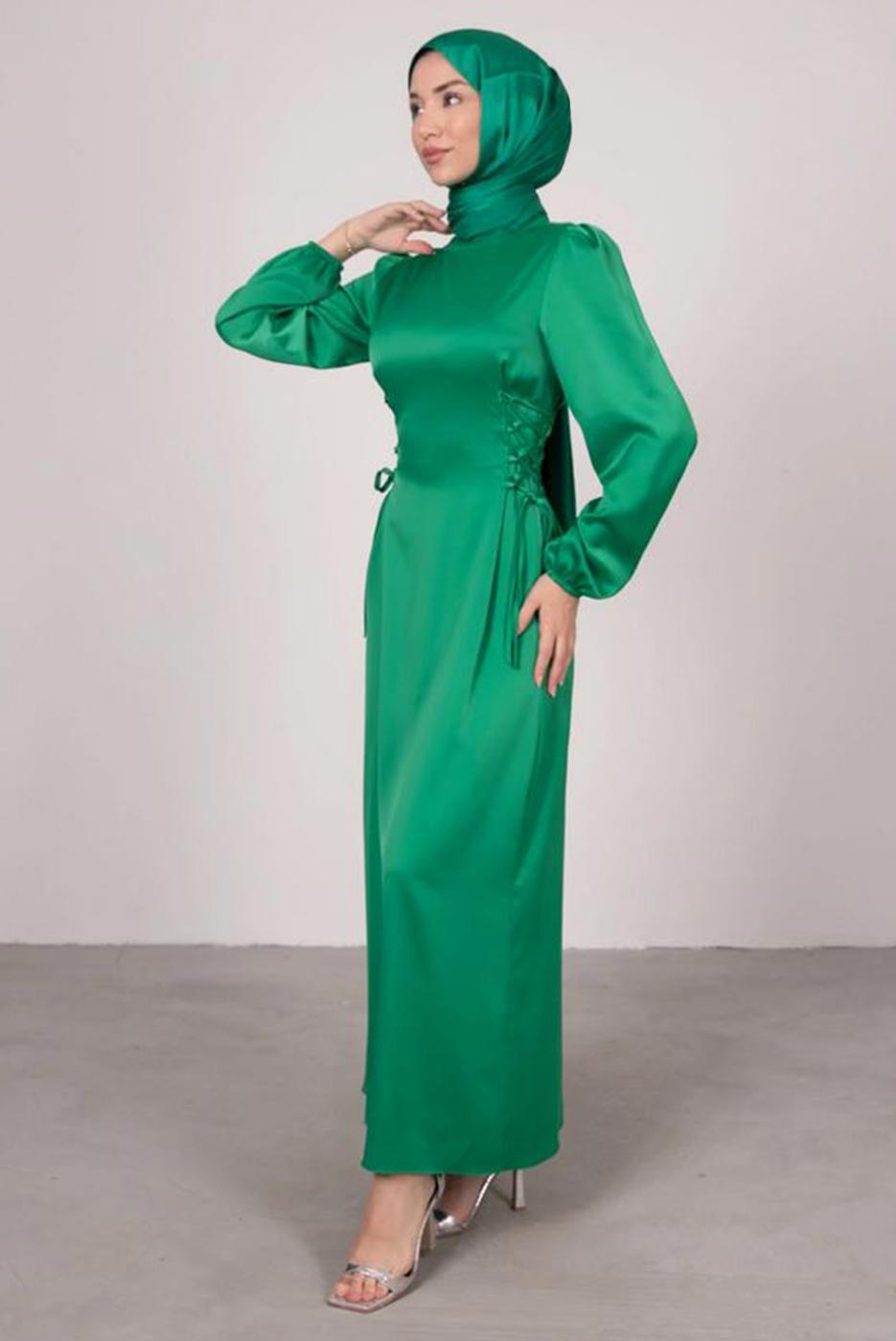 Vêtements hijab VERT ROBE EN SATIN T 8495