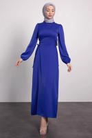 Tesettür giyim LACİVERT SATEN ELBİSE T 8495