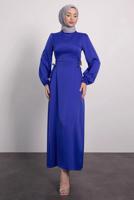 Tesettür giyim LACİVERT SATEN ELBİSE T 8495