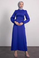 Tesettür giyim LACİVERT SATEN ELBİSE T 8495