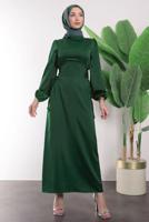 Tesettür giyim YEŞİL SATEN ELBİSE T 8495