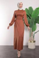 Hijab clothing BROWN SATIN DRESS T 8495