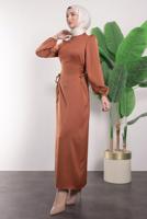 Hijab clothing BROWN SATIN DRESS T 8495