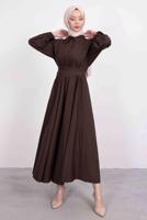 Tesettür giyim KAHVE GÖMLEK YAKA KUŞAKLI ELBİSE T 9005