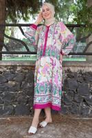 Tesettür giyim FUŞYA ETNİK DESENLİ DÜĞMELİ ELBİSE T 9433