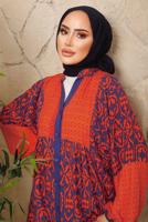 Tesettür giyim TURUNCU ETNİK DESENLİ DÜĞMELİ ELBİSE T 9433-2