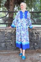 Tesettür giyim LACİVERT DESENLİ MANŞETLERİ LASTİKLİ ELBİSE T 9433-3