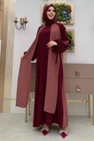 Tesettür giyim PEMBE İKİ RENKLİ MANŞETLERİ BAĞLAMALI ELBİSE T 9973