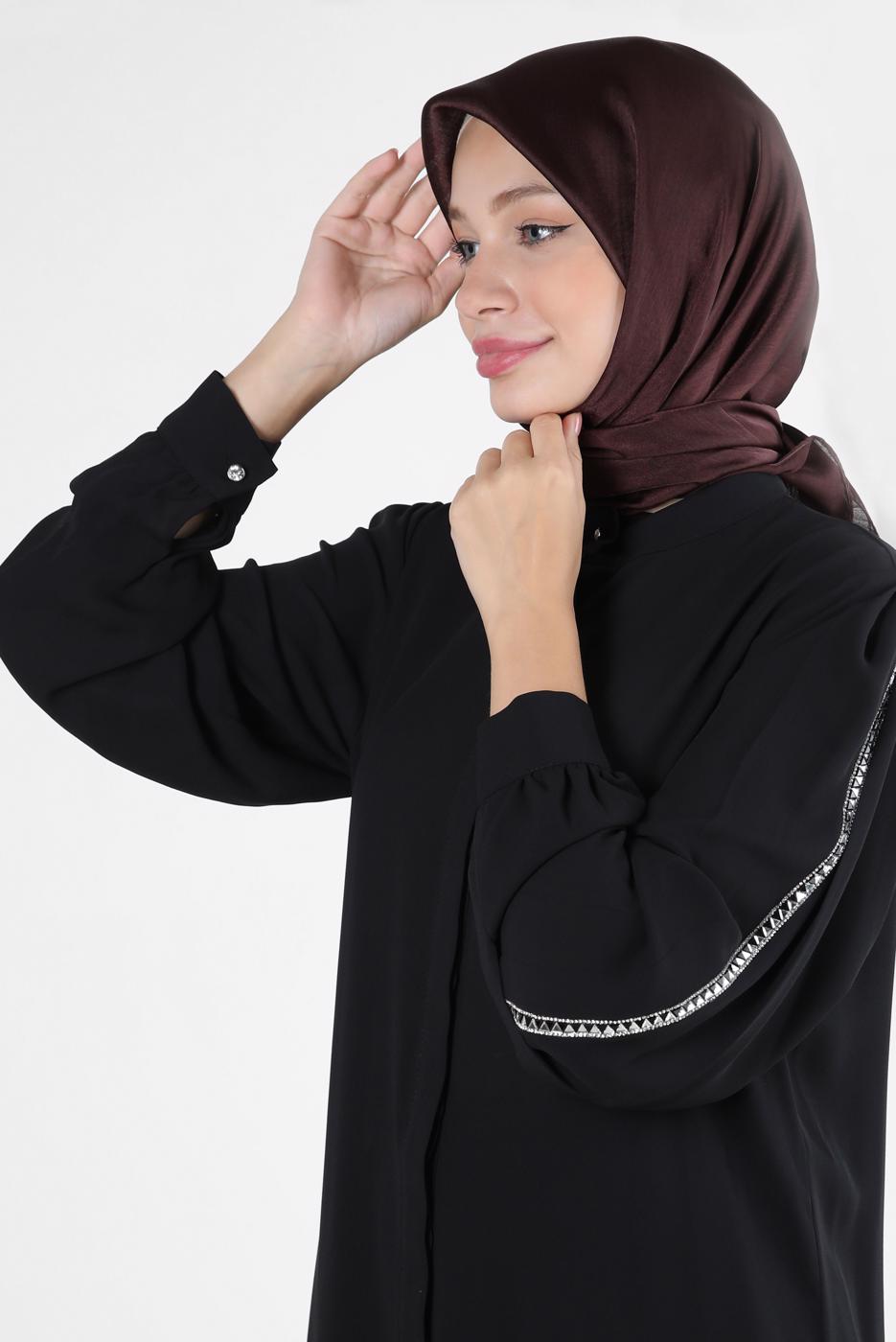 Tesettür giyim KAHVE 8255 ALVİNA TREND JANJANLI EŞARP