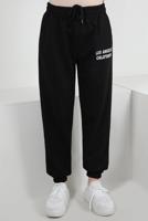 Hijab clothing BLACK ELASTIC WAIST SWEATPANTS WITH SLOGAN DETAIL T 1602