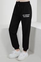 Hijab clothing BLACK ELASTIC WAIST SWEATPANTS WITH SLOGAN DETAIL T 1602