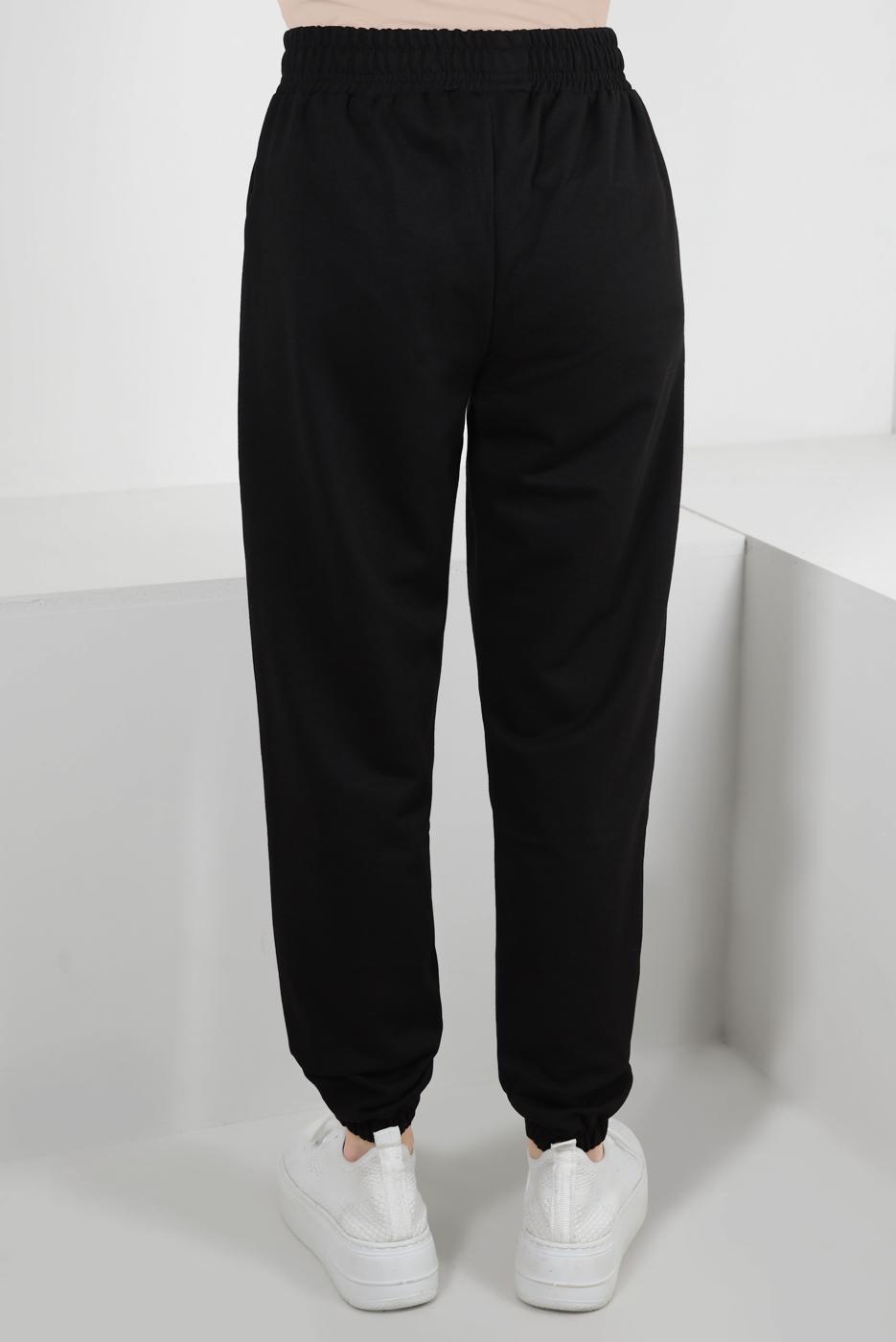 Hijab clothing BLACK ELASTIC WAIST SWEATPANTS WITH SLOGAN DETAIL T 1602